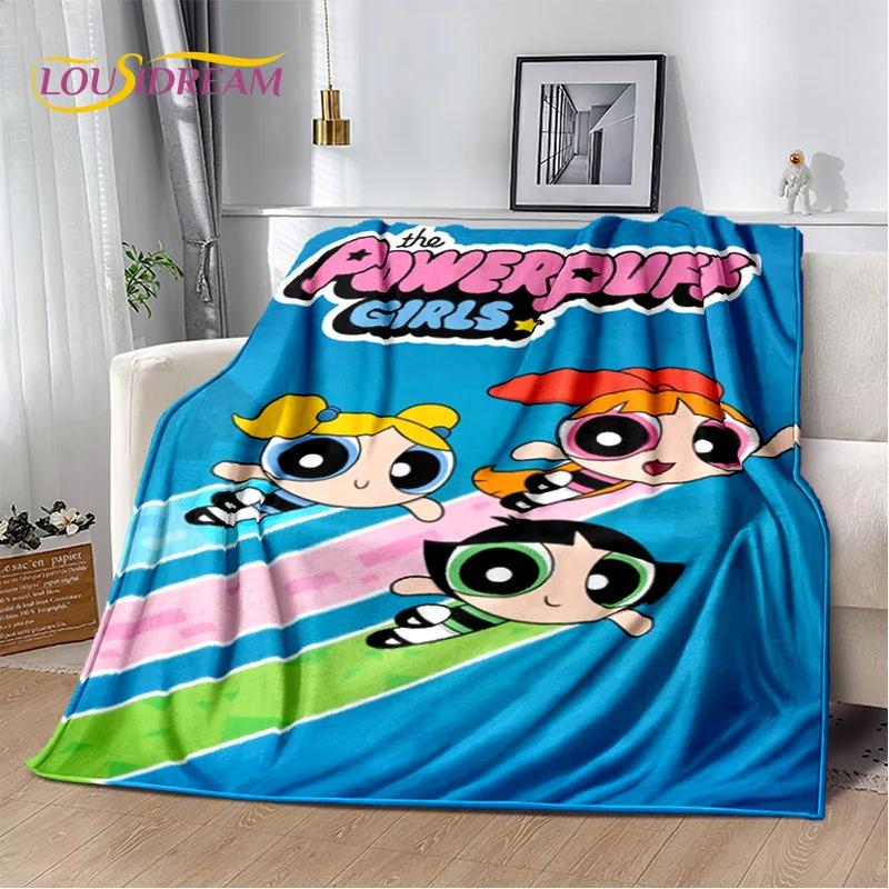 Kreskówkowy Słodki P-Powerpuff Girl Miękki Koc Flanelowy na Łóżka Sypialnia Sofa Piknik, Koc Narzuta do Przykrycia na Zewnątrz Rekreacja Drzemka Prezent
