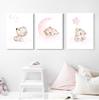 Pink Bear Moon Star Child Nursery Print Cartoon Animal Wall Art Canvas Painting Nordic Kid Baby Room Decoration Picture No Frame