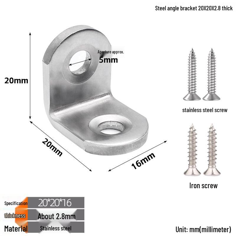 Thickened Stainless Steel 90° L-Shaped Bracket for Furniture and Shelves