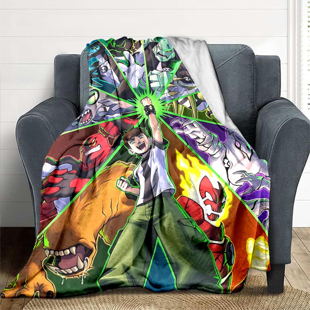 1pc Ben 10 Blanket Lightweight Flannel Throw For Sofa, Bed, Travel, Camping, Livingroom, Office, Couch, Chair, And Bed