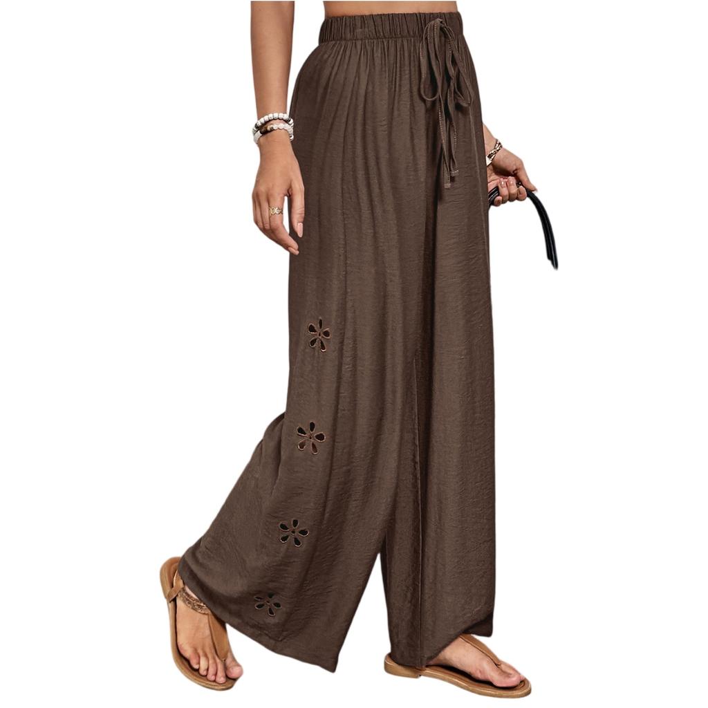 Women's Casual Loose Solid Color Elastic Waist Wide Leg Pants Straight Leg Pants