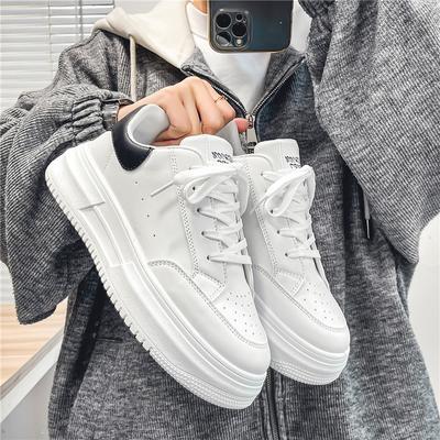 Men's Shoes Spring Trend Versatile Leather Platform White Shoes Men's Breathable White Youth Casual Sports Shoes
