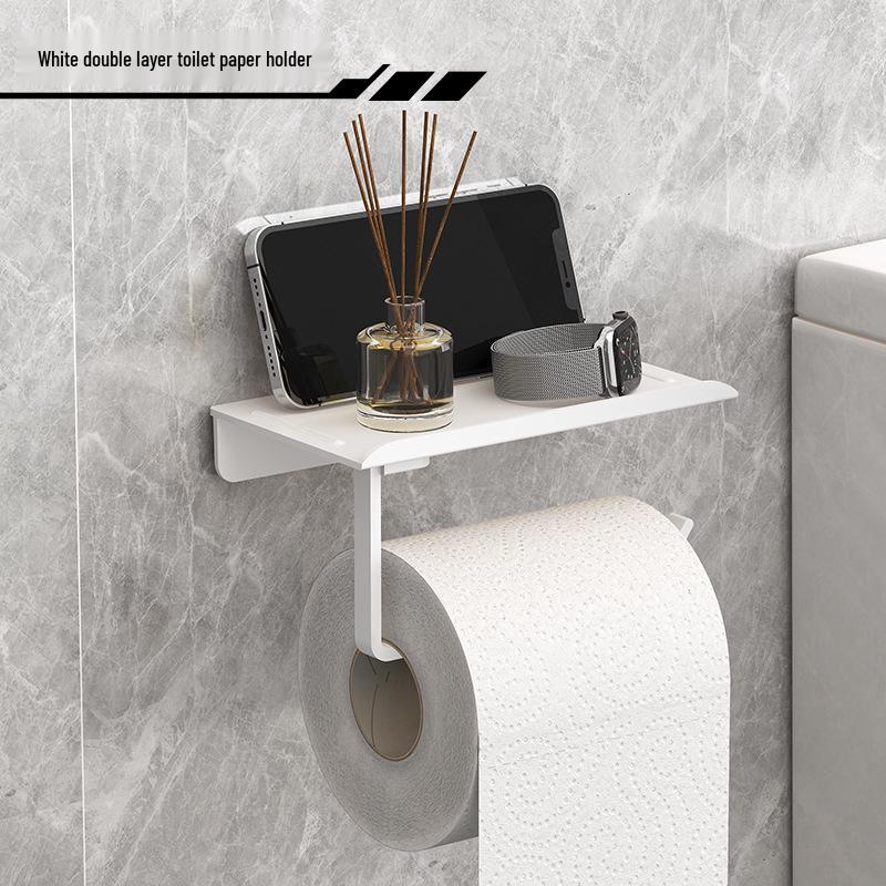 Punch-Free Wall-Mounted Toilet Paper Holder and Towel Rack