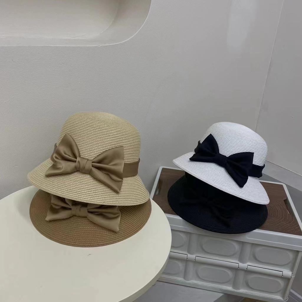 Travel version sun hat women's spring and summer new woven straw hat French elegant sunshade basin hat bucket hat