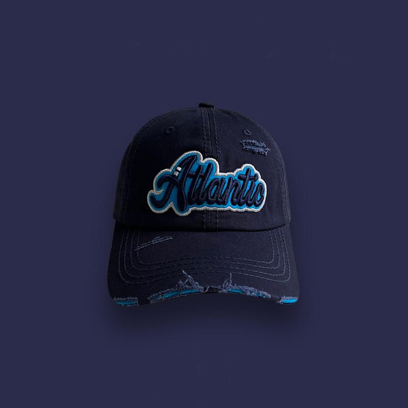 Pink Washed Denim Ripped Baseball Cap Women's Summer Versatile Street Letter Embroidery Cap Tide