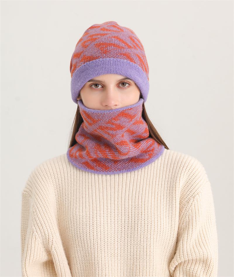 

Winter warm two-piece knitted hat thickened and velvet letter scarf women s brimless pullover