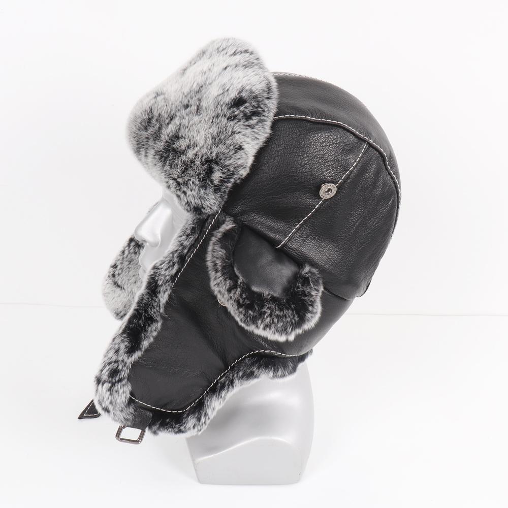 New Russian Men Winter Real Rex Rabbit Fur Bomber Hats Man Warm Fluffy Natural Fur Hat Male Real Sheepskin Leather Caps