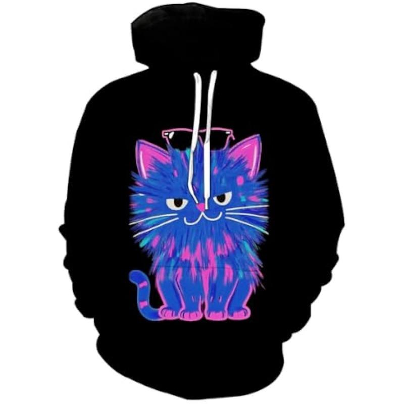 Men's Hoodies 3D Novelty Pullover Sweatshirt, Xmas Men Women Teen Boy Gifts, Black White Galaxy Print Flag