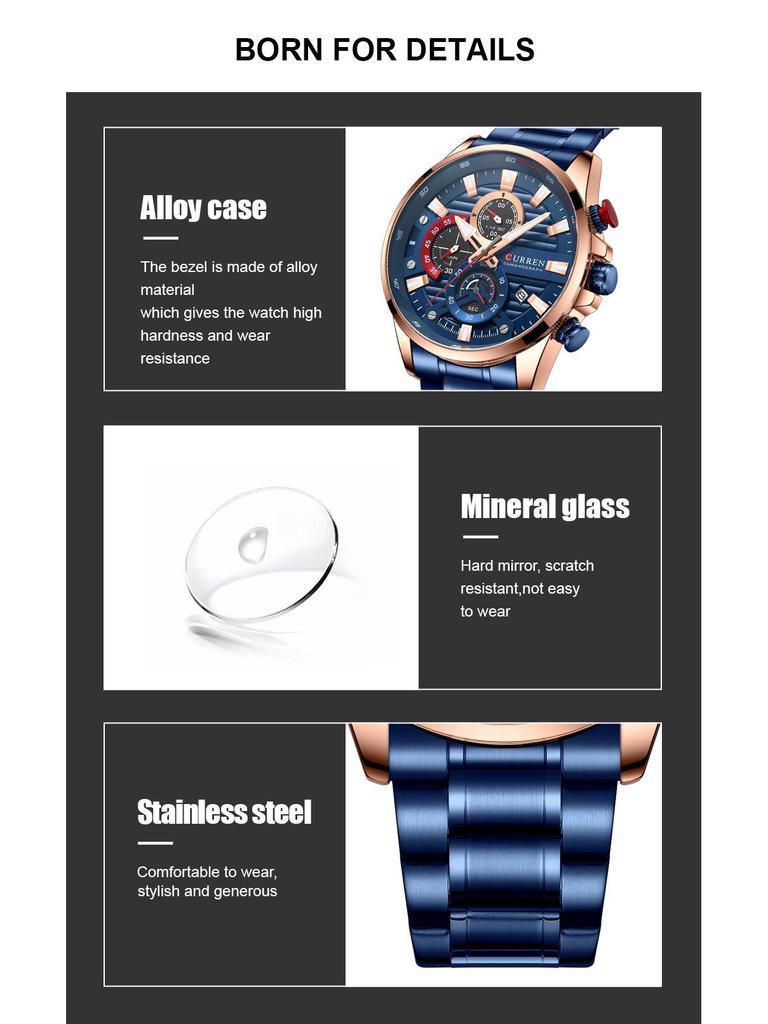 CURREN 8415 Men's Six-Hand Quartz Waterproof Business Watch with Calendar