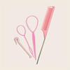 4-piece hair tool set Rat tail fine tooth comb Braiding tool Bun maker Braiding tool Hair elastic band remover