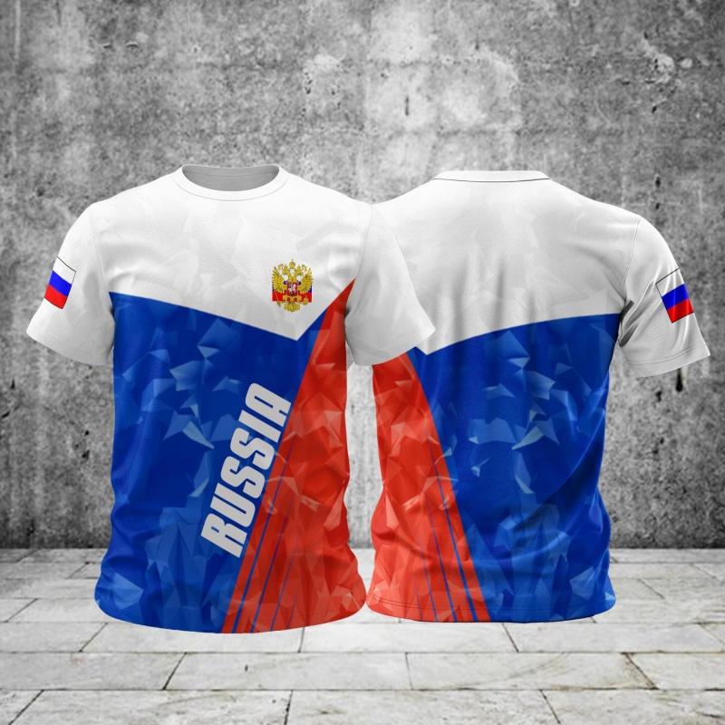 Russian Flag and Emblem Map Pattern T-shirt 3D Printing Design Summer Short Sleeved Top Men's Casual Sports Round Neck Clothing