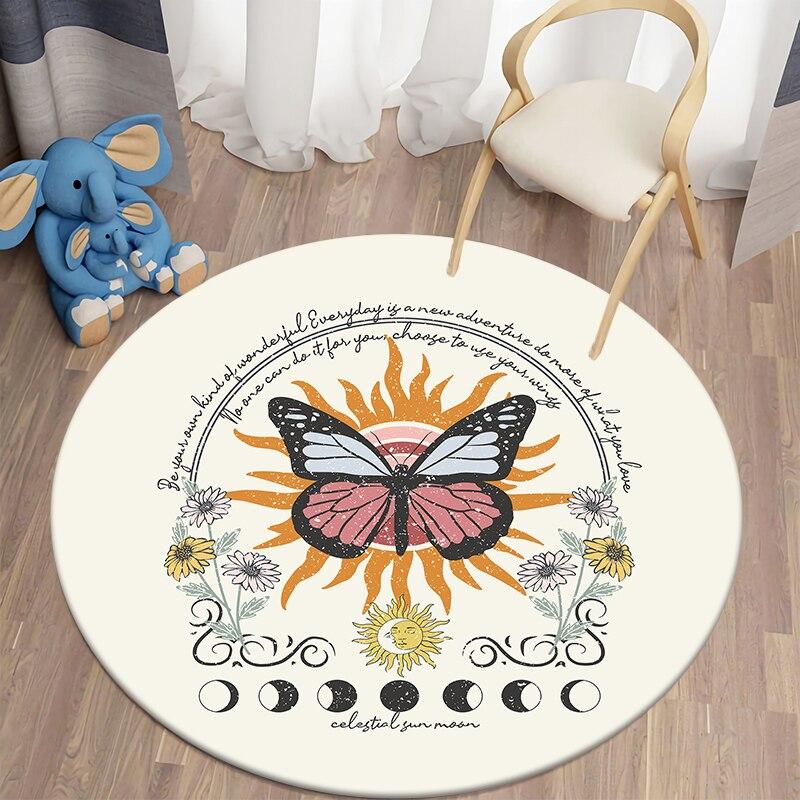 Black Cat Kawaii HD Printed Round Carpet for Living Room Rugs Camping Picnic Mats Flannel Anti-Slip Rug Yoga Mat Stranger Things