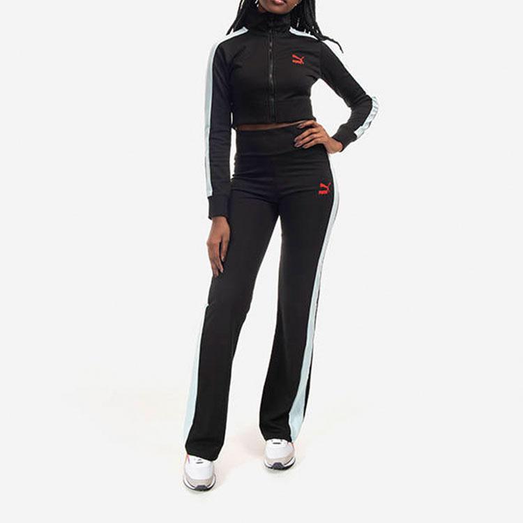 Puma X Dua Lipa Co-Branded Spliced Letter Logo Embroidered Knit Flared Pants Women Bottoms Black 536629-01