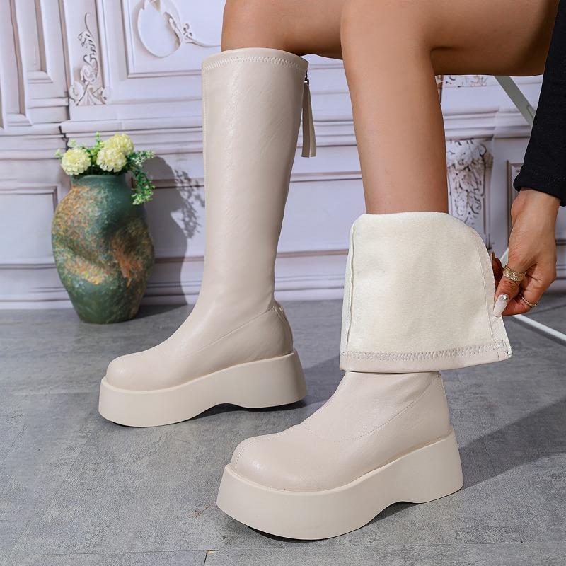 The thick-soled and slimming long boots for women in the 2025 autumn/winter new Qualcomm non-knee riding boots