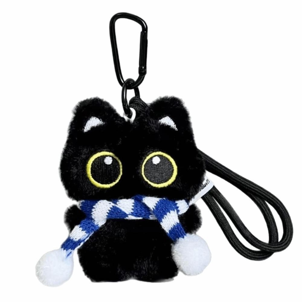 Ker Ring Black Cat Lanyard Cute Cat Fish Pendant Charms Plush Cat Keychain  Bag Key Decor Black Blue Scarf