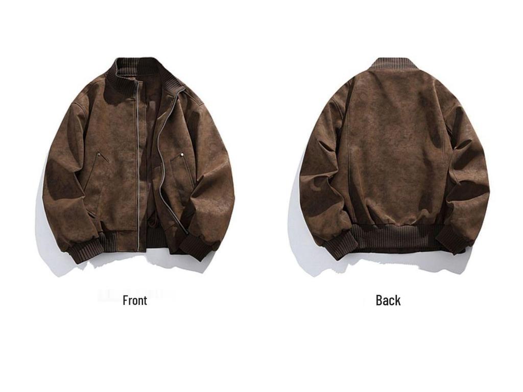 Unisex Retro PU-Leder Stehkragen Baseball Pilot Jacke - Herbst Winter Kollektion