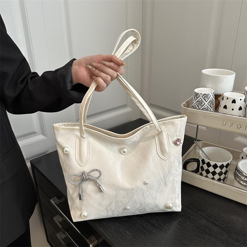 Large Capacity Women's Tote Bag - 2025 High-End Versatile Pearl Bow Handbag/Shoulder Underarm Bag