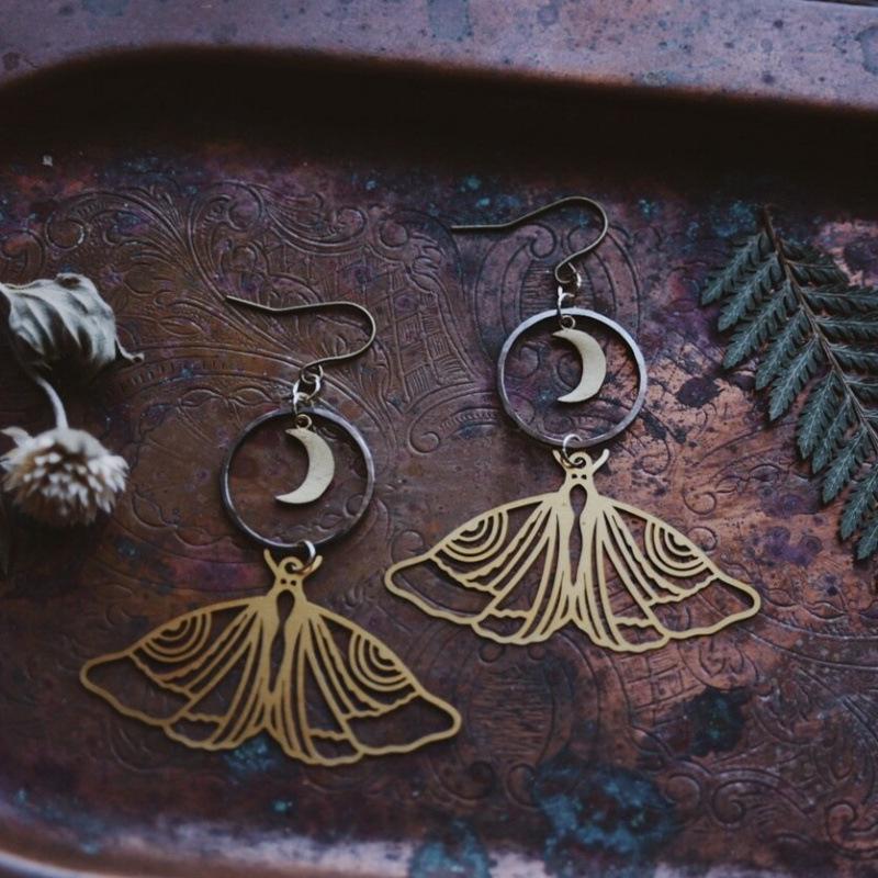 Bohemian Moon Moth Hollow Victorian-Style Earrings
