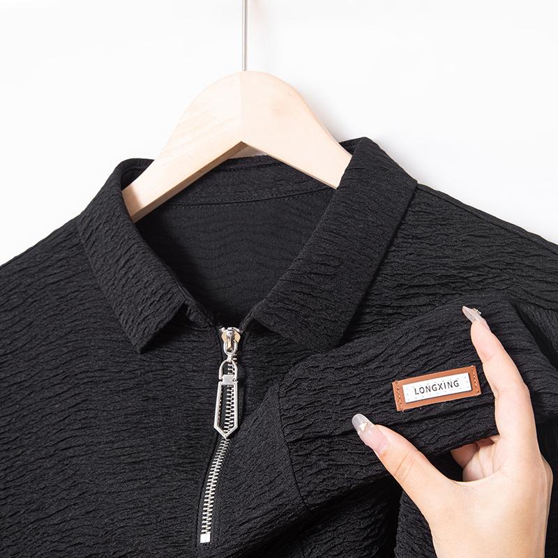 

Men s Half-zip Lapel Polo Shirt Spring and Autumn New Sweatshirt Style Trend Loose Casual Long-sleeved T-shirt MenClothing M чорний