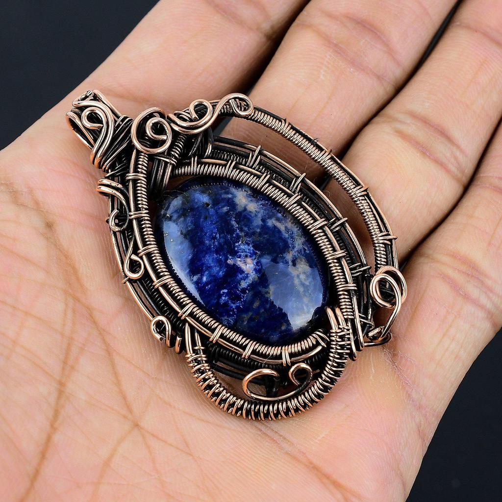 Sodalite Pendant, Gemstone 999 Copper Wire Wrapped Jewelry Pendant, Handmade Jewelry Birthstone Pendant, Gift For Him