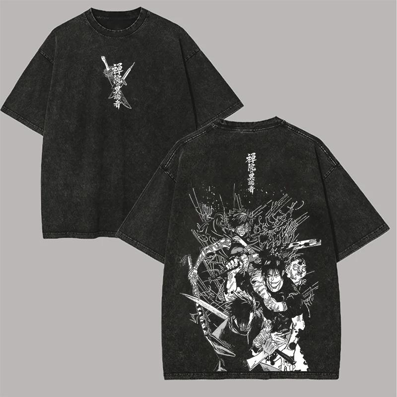 Fushiguro Toji Jujutsu Kaisen T Shirt Zenin Maki Printed Vintage Washed T-shirt Men's Clothing Cotton Short Sleeve Tees Tops