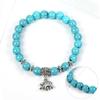 Blue Round Bead Elastic Bracelet with Elephant Charm