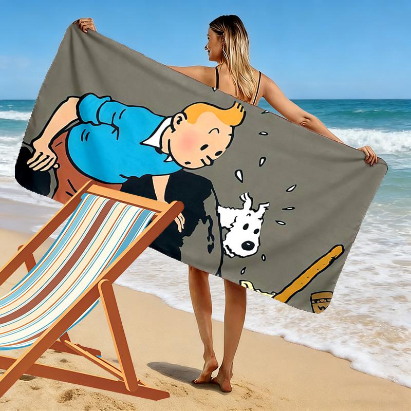 The Adventures of Tintin Print Beach Towel, Large Soft Quick Dry Towel for Beach Camping Swimming