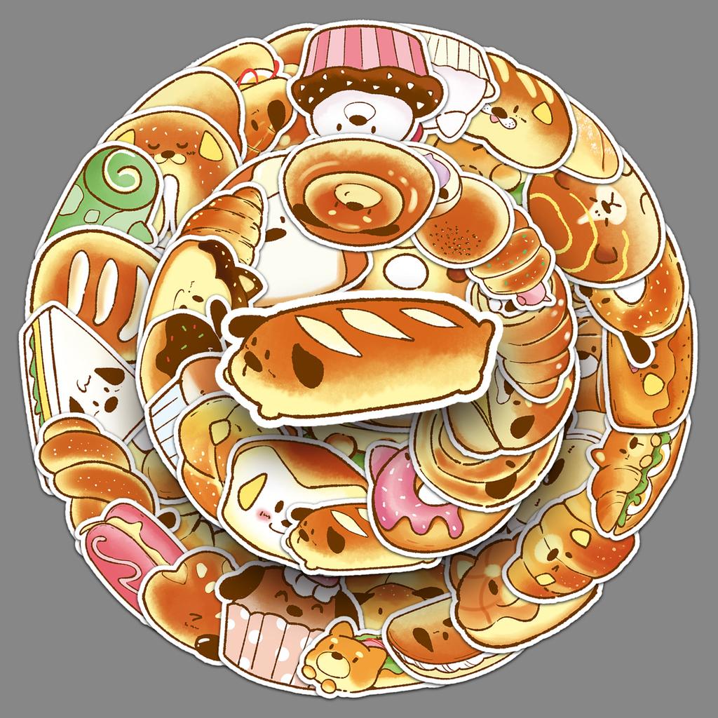 50 Bread Dog Graffiti Stickers Cartoon Cute Hand-painted Animal Gauze Decorative Mobile Phone Case Water Cup Stickers
