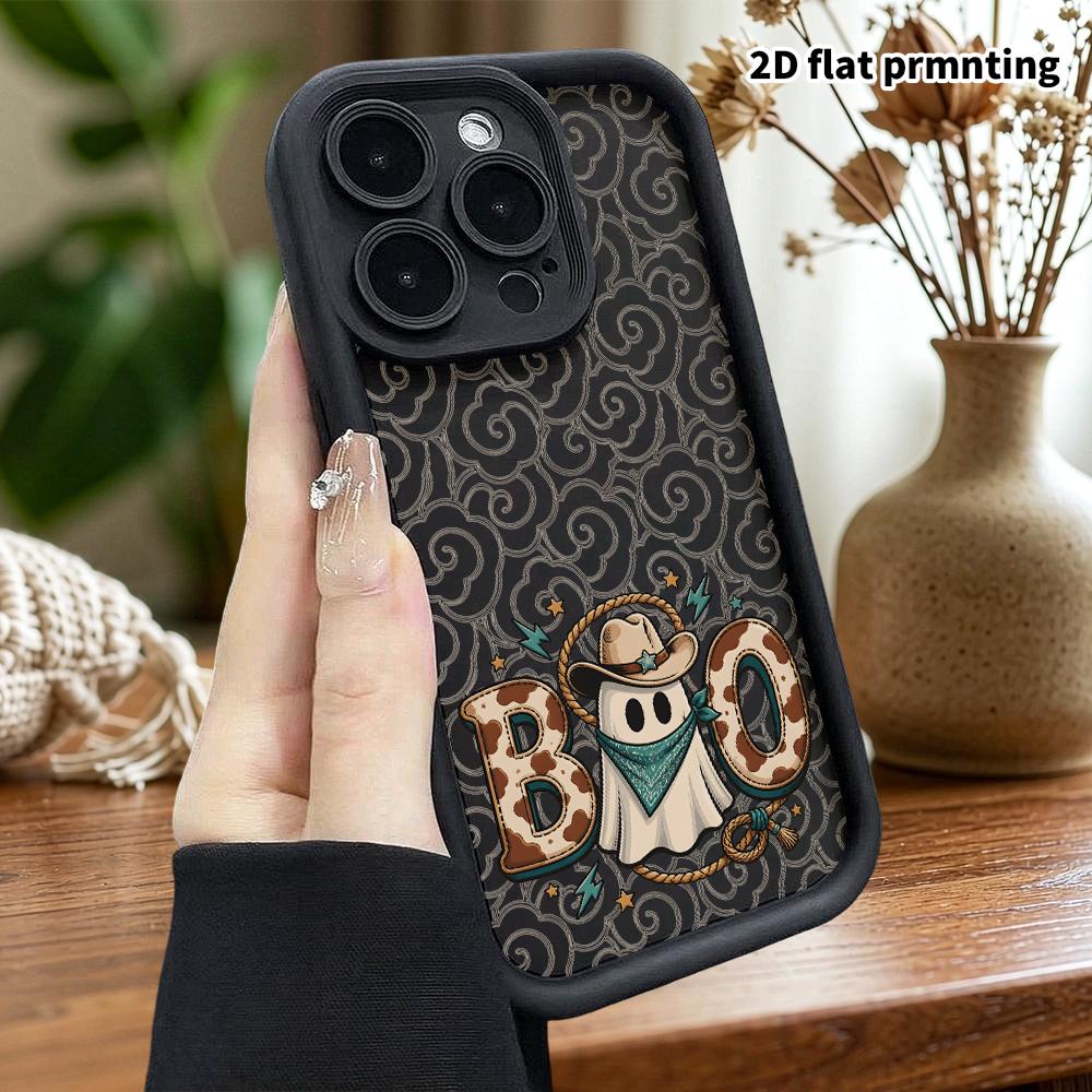 Phone Case: 2D Flat Design Suitable for iPhone 18 17 16 15 14 13 Pro Tiered Protective Case, Denim Ghost, Christmas and Halloween Holiday Gift