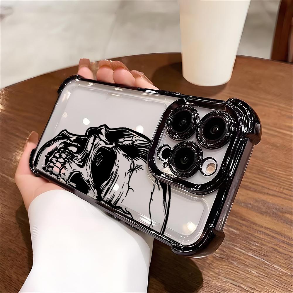 Cool Black Skull Pattern Transparent Phone Case For iPhone 17 16 Pro Max 15 14 Plus 13 12 11 17 Air 16E Shockproof Soft Cover