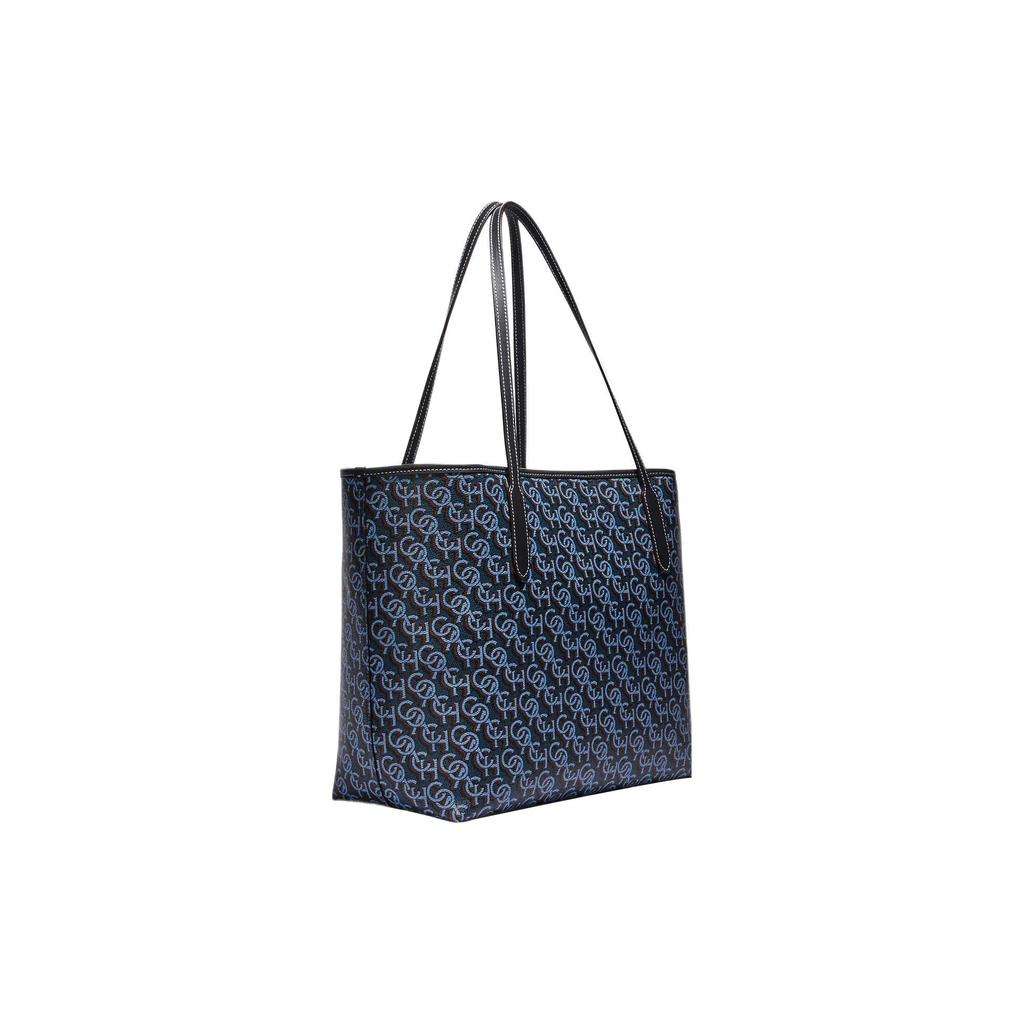 Coach City 33 Classic Monogram Snap Closure Canvas And Leather Tote Bag Women Tote Bags Navy-Blue CF342-IMNAV