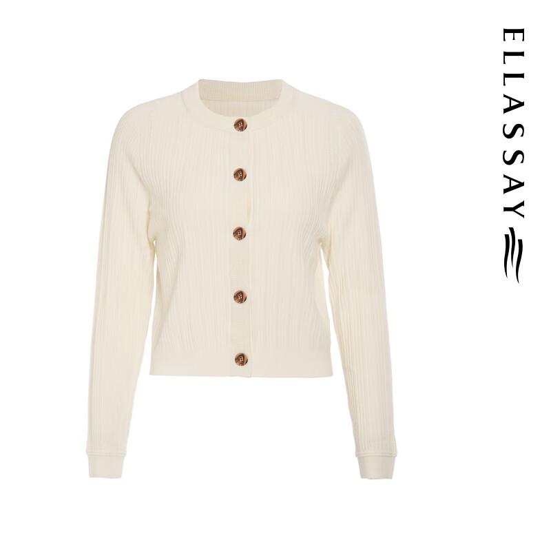 ELLASSAY Women's Merino Wool Round Neck Cardigan