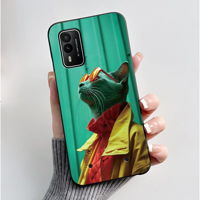 Casing For Nokia XR21 Case Aesthetic Fashion Cute Cat Astronaut Cartoon Black TPU Silicone Soft Shockproof Phone Case Back Cover
