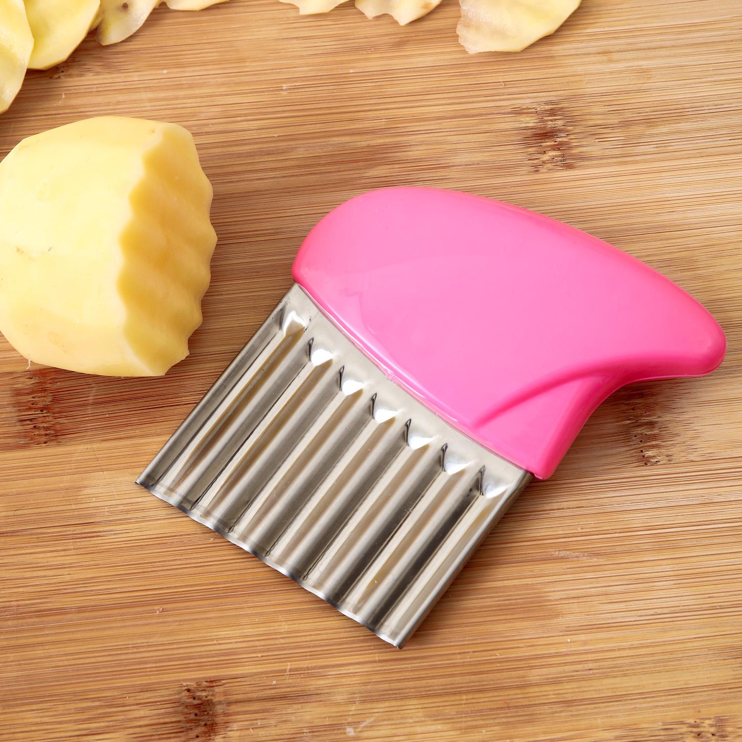 

1 шт. креативный мини-нож из нержавеющей стали для резки картофеля, домашний картофель фри, волнистая резка, нож с волчьим зубом, нож для моделирования картофельных чипсов розовый