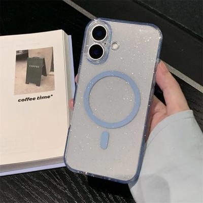 Dla Magsafe Brokatowe Etui Miękkie Etui Gwiaździste Niebo dla IPhone 16 Pro Max 14 15 Plus 13Pro Magnetyczne Bezprzewodowe Ładowanie Przezroczyste Pokrowiec Silikonowy TPU