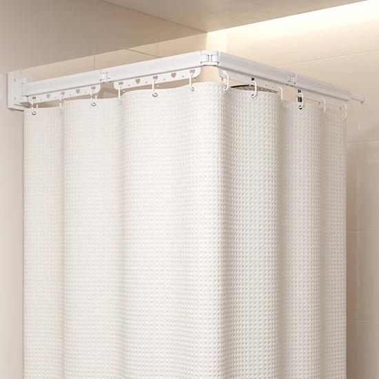 Suction Cup Folding Invisible Rod Cute Heart Hole No Punching Toilet Bathing Waterproof Partition Shower Curtain Holder