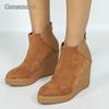 Klobige Absatz-Plateau-Stiefel für Damen Spitz zulaufend Reißverschluss hinten Bequem Lässige Keilabsatz-Stiefeletten Tägliche Laufschuhe für Damen