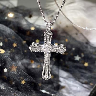 Stříbrná barva Trendy křížové přívěsky náhrdelníky pro ženy muži oslnivé kubické zirkonie přívěsky náhrdelník párty šperky