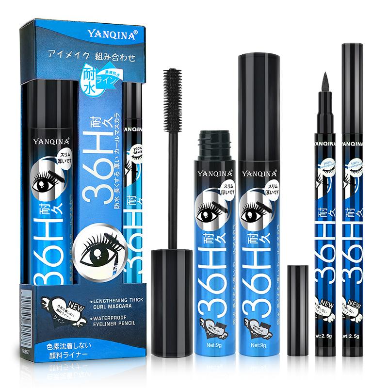 YANQINA 2-in-1 wasserfestes, schnell trocknendes Eyeliner-Mascara-Set