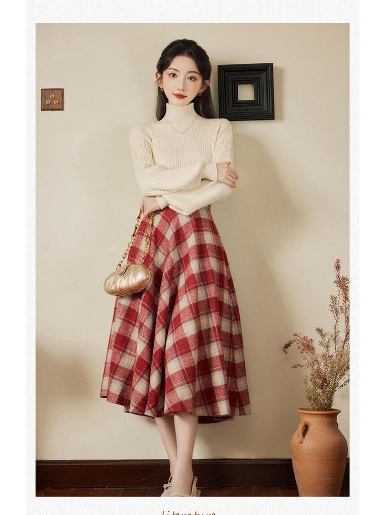 Dámský pletený svetr s vysokým límcem a vlněná áčková sukně Sweet Salt Style Podzim/Zima 2024