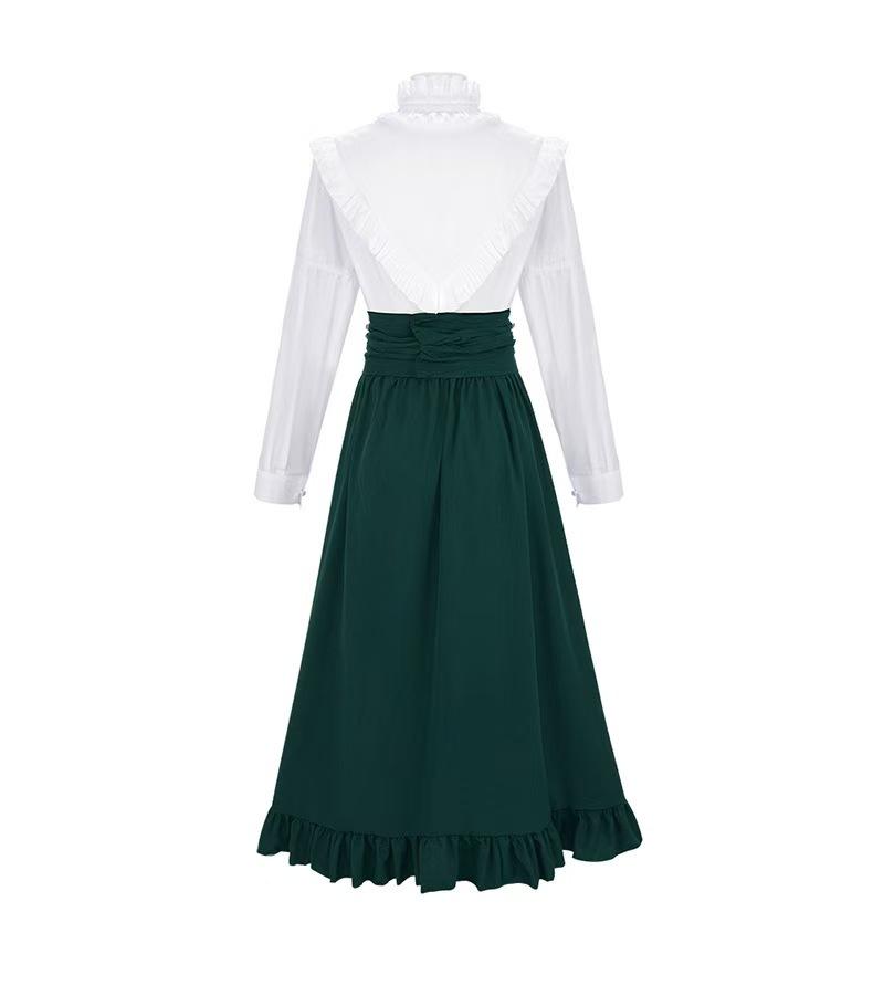 Vestido victoriano renacentista vintage, conjunto de camisa con cuello alto fruncido y falda, adecuado para cosplay, fiestas de té y eventos temáticos