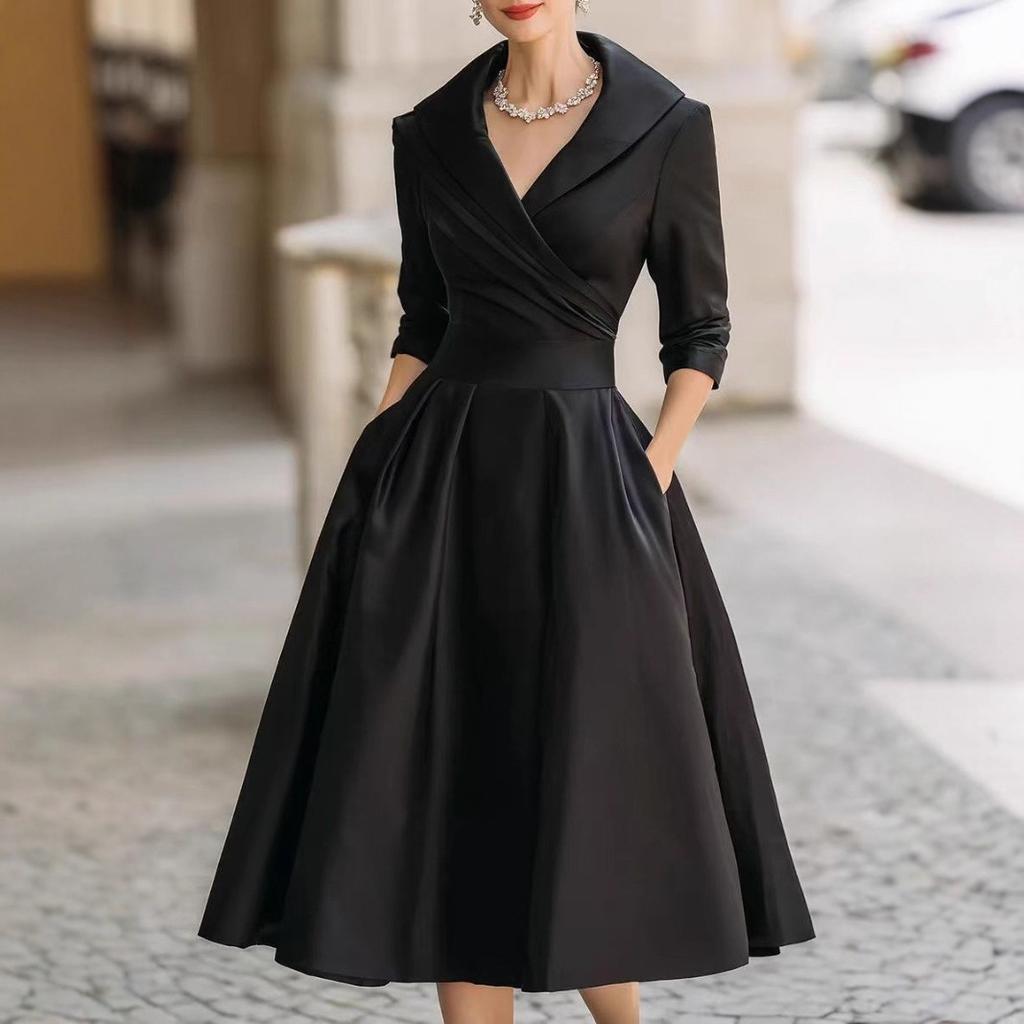 Women Elegant Flattering Long-sleeved Dress with A Fitted Waist, Perfect for Slimming and Flattering
