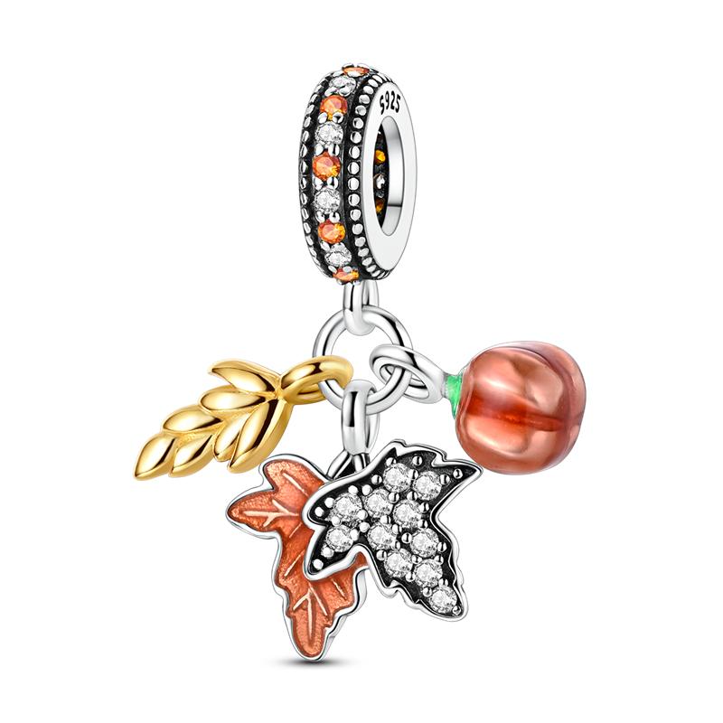 Copper Charm Autumn Series Maple Leaf Squirrel Deer Pendant Beads Fit Original Bracelets Fine Diy Birthday Jewelry