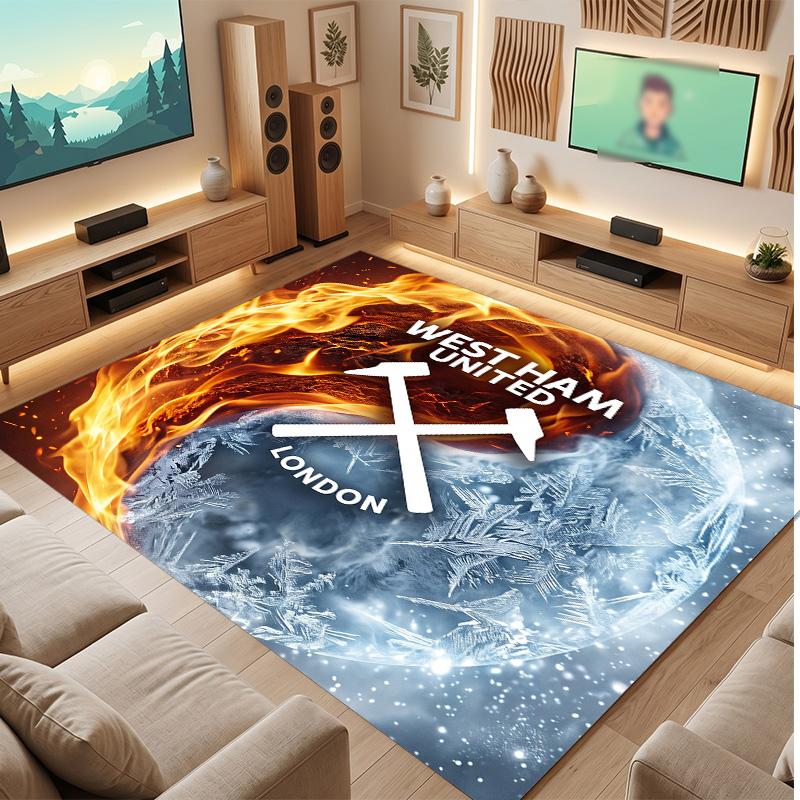 West Ham United Football Print Crystal Velvet Rug, Comfortable Water Absorbent Non Slip Indoor Floor Carpet