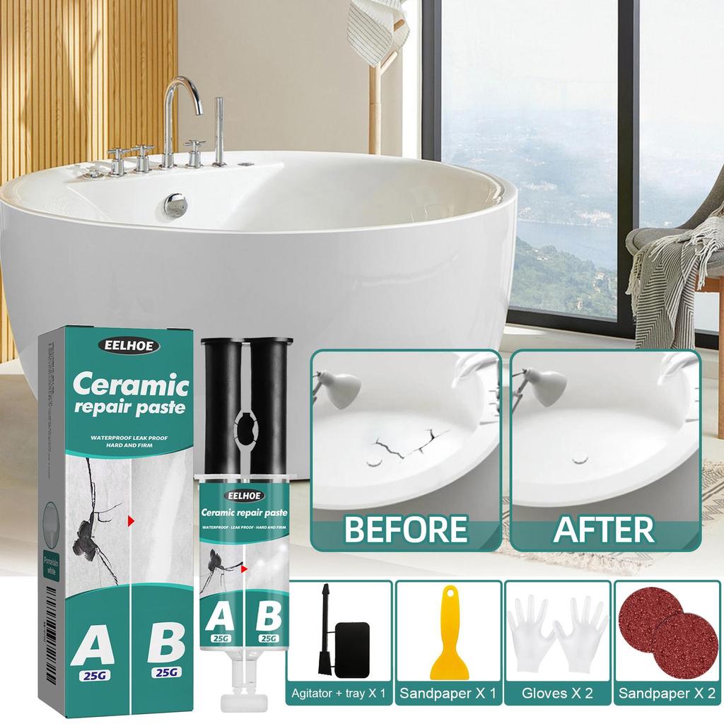 EELHOE Tile Repair AB Glue Kit High Temperature Resistant Liquid Metal Welding Filler Metal Repair Glue for Metal Casting Defect / Repairing Tiles