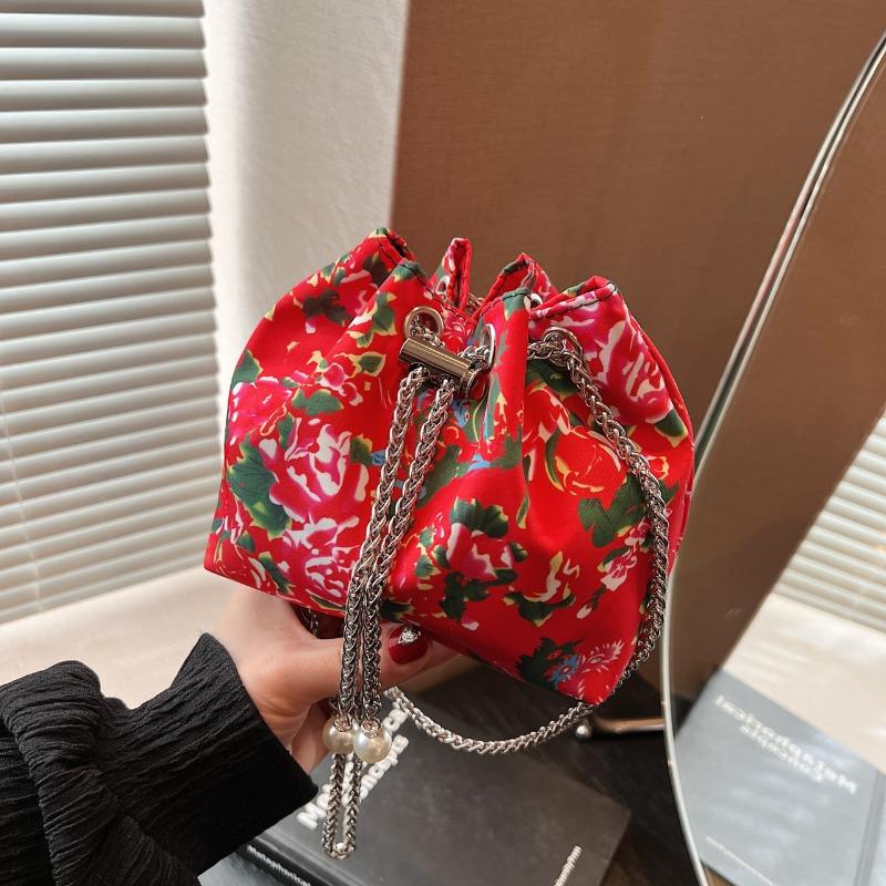 Spring New Trendy Big Flower Mini Bucket Bag Lady Fresh Chain Shoulder Messenger Bag Bag