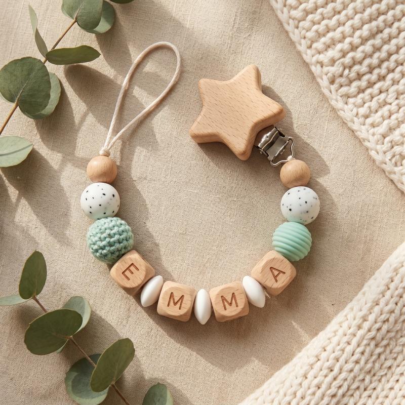 Suport Personalizat pentru Suzetă Nume Personalizat Silicon Mărgele de Lemn Lanț pentru Dentitie Bebeluși Suport pentru Suzetă Fără BPA Cadou pentru Baby Shower Nou-născut