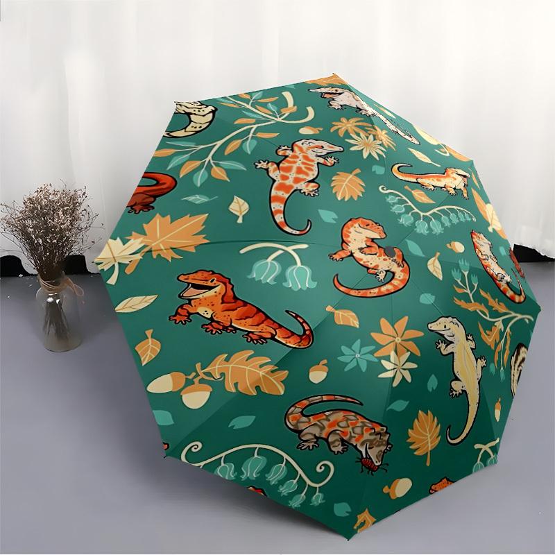 1pc Lizards Nature Fashionable Automatic Opening/Closing Folding Umbrella with 8 Bones, Windproof Portable, Daily Use072