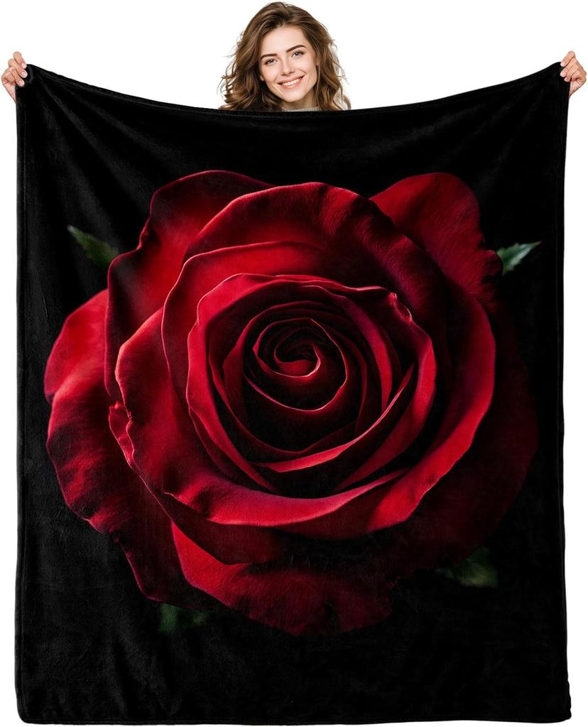Romantic Rose Floral Blanket For Valentine's Day Gift Soft Flower Fleece Blanket for Bed Sofa Couch Chair Outdoor Travel Camping