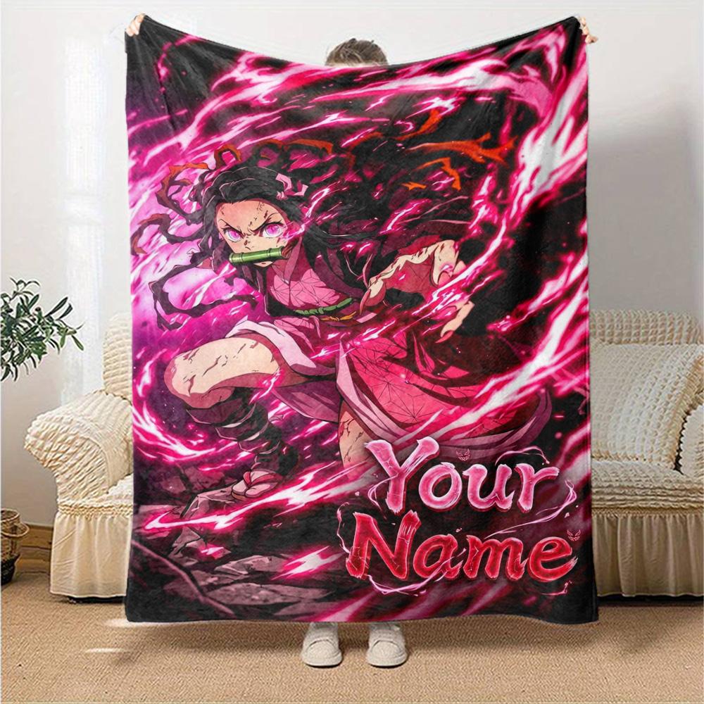 Name Custom Nezuko Print Flannel Blanket High Quality Warm Comfortable Cover for All Seasons Perfect for Gifts Home Decor